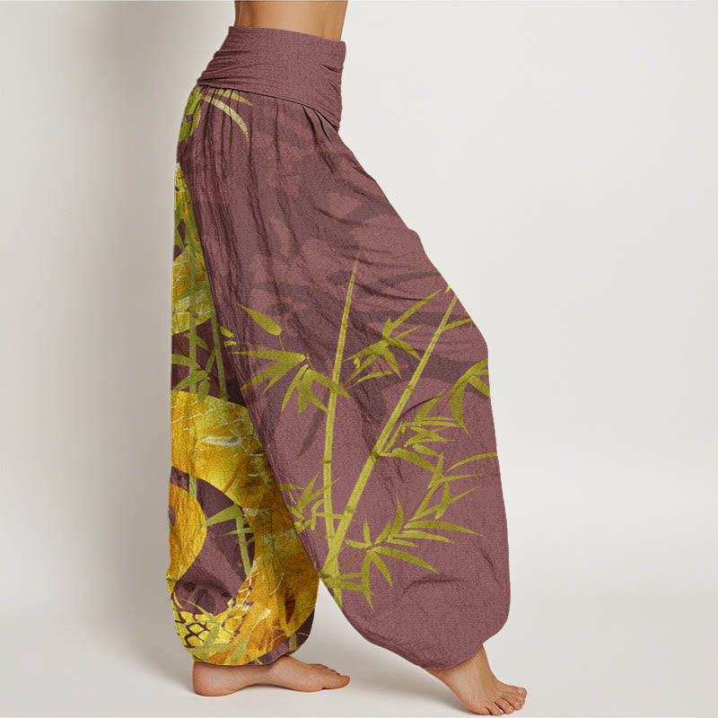 Snake Surrounding Bamboo Pattern Women's Elastic Waist Harem Pants