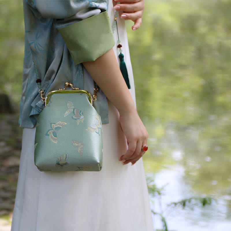 Retro Chinese Embroidery Pearl Chain Crossbody Bag Shoudler Bag