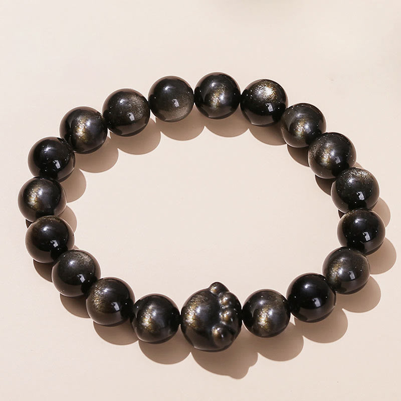 Natural Gold Sheen Obsidian Silver Sheen Obsidian Cute Cat Paw Claw Wealth Bracelet