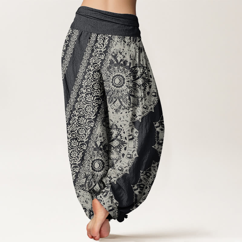 Mandala Pattern Parallel Flowers Women's Elastic Waist Harem Pants