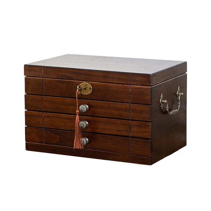 Retro Solid Wood Jewelry Box Four-Layer Wooden Jewelry Storage Box