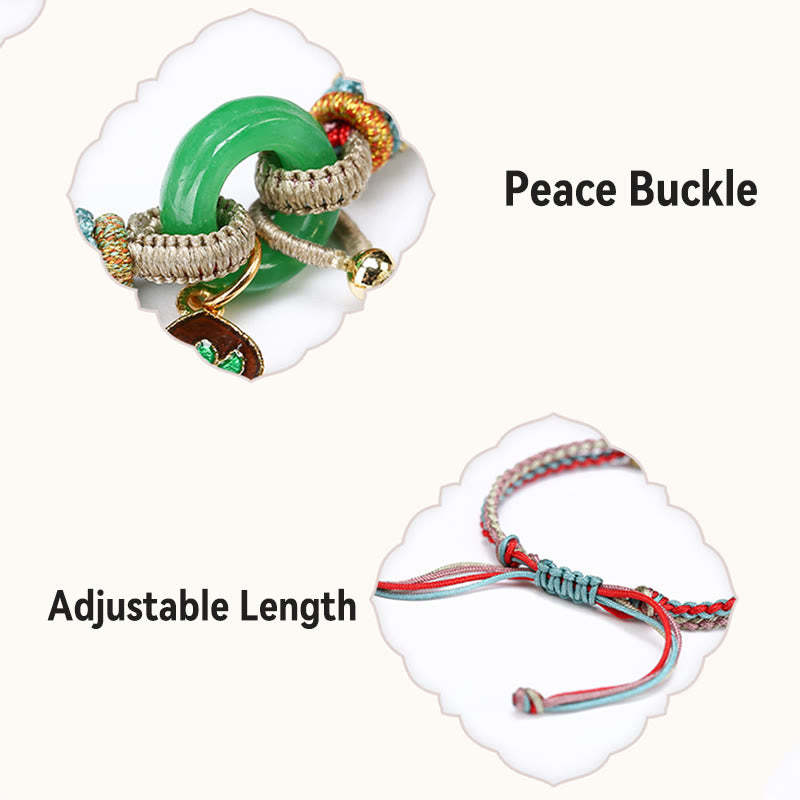 Colorful Rope Chalcedony Lotus Jade Peace Buckle Harmony Gourd Charm Bracelet