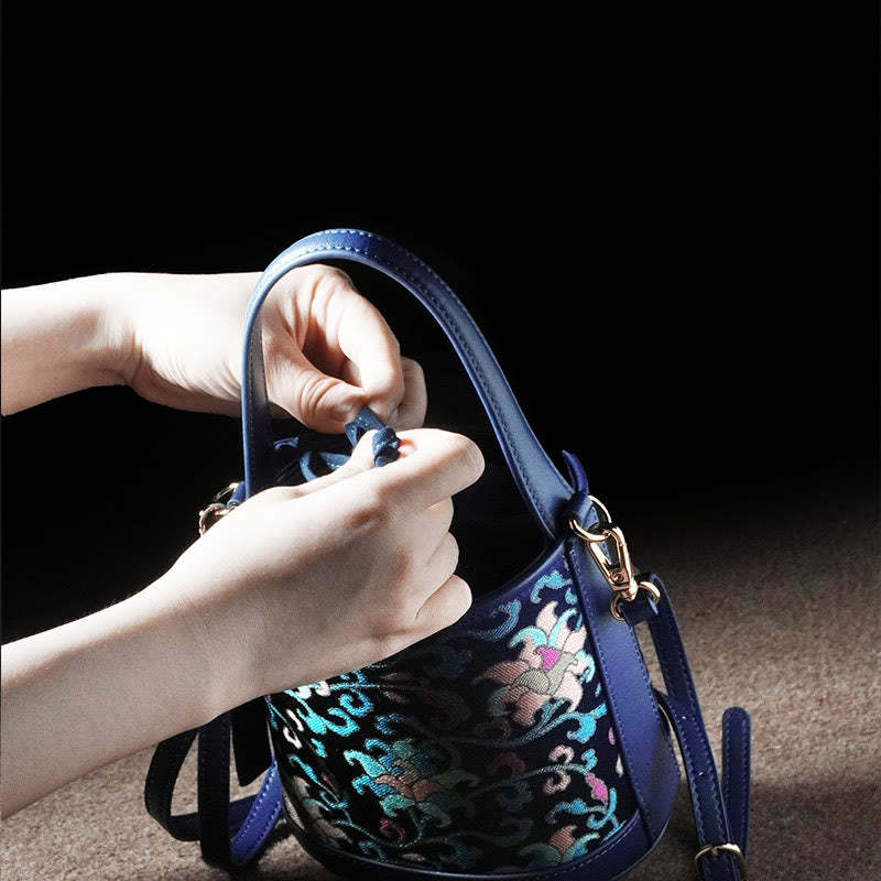 Retro Lotus Entwined Branches Song Brocade Crossbody Bag Hangbags