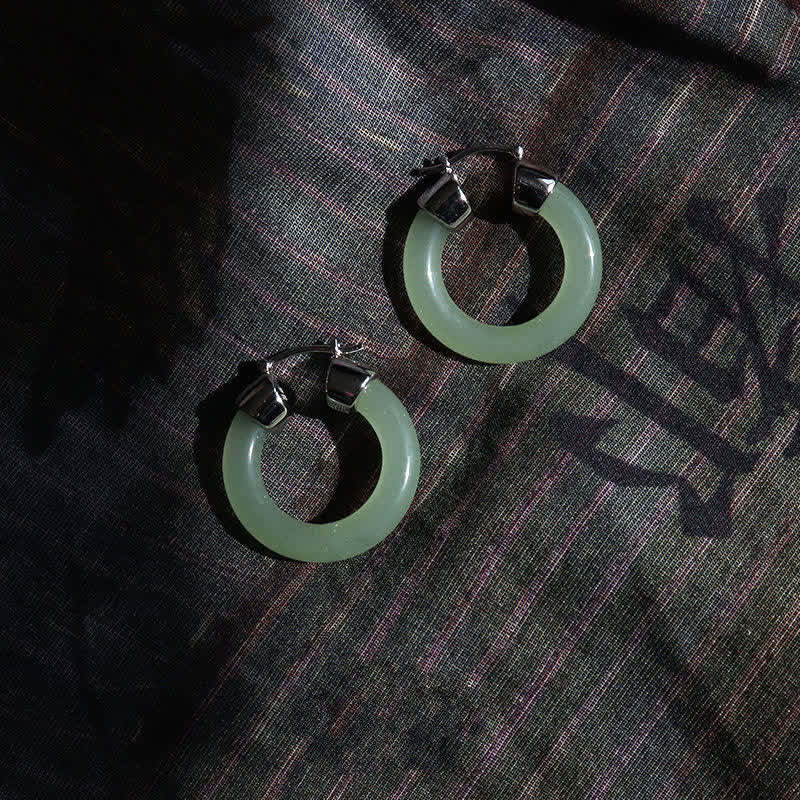 Round Jade White Jade Prosperity Earrings