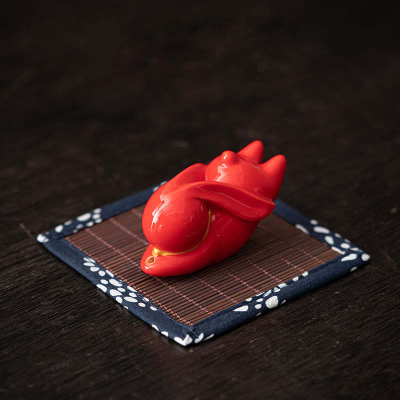 Flying Rabbit Bamboo Mat Healing Ceramic Incense Burner Desk Decoration
