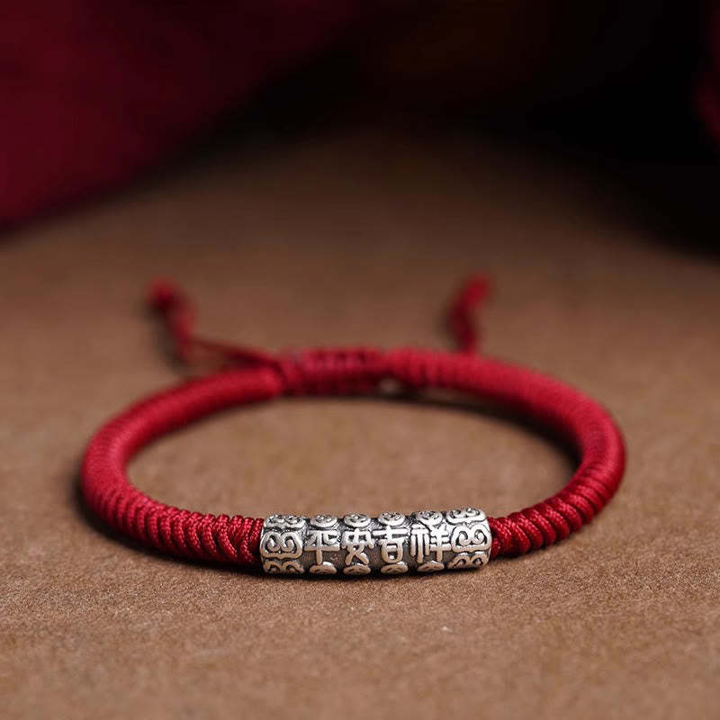 Handmade 999 Sterling Silver Peace and Good Fortune Om Mani Padme Hum Luck?Rope Bracelet