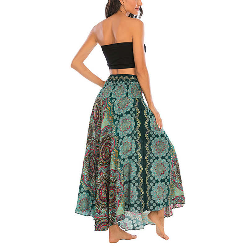 Two Style Wear Bohemian Mandala Flower Lace-up Skirt Dress
