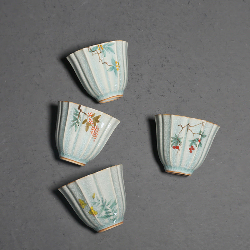 Loquat Dogwood Hawthorn Morning Glory Ceramic Teacup Kung Fu Tea Cup