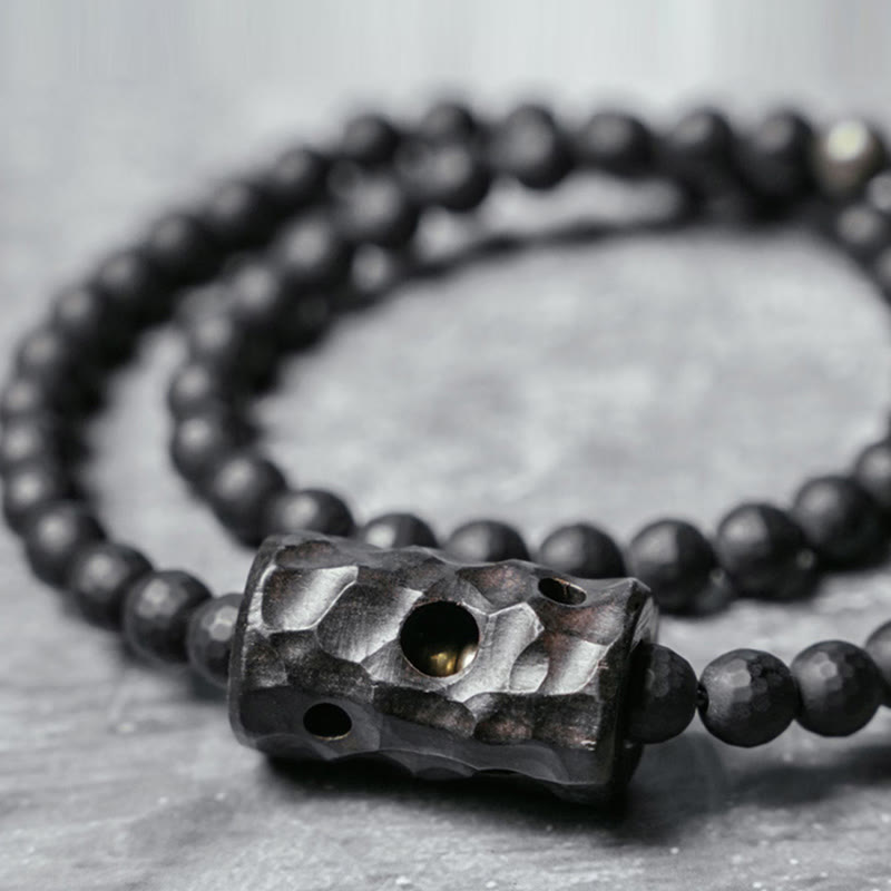 Frosted Cut Surface Black Onyx Ebony Double Wrap Protection Bracelet