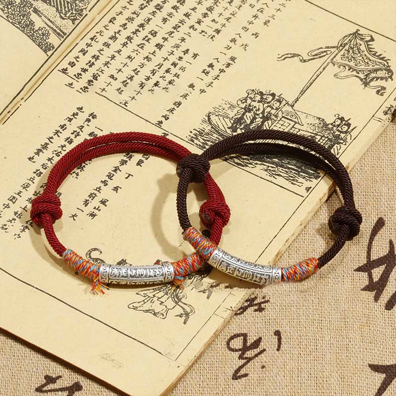 Handmade 999 Sterling Silver Om Mani Padme Hum Protection?Rope Bracelet