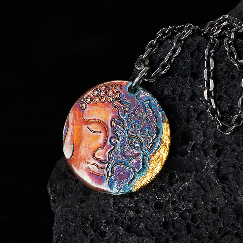 999 Sterling Silver 24K Gold Half Demon Half mystic zen Compassion Necklace Pendant