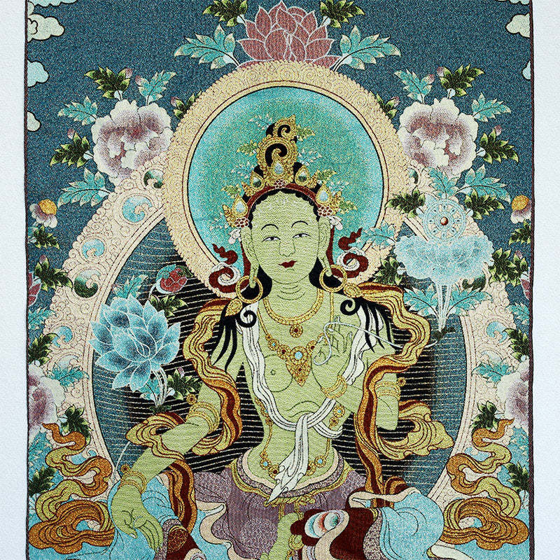 Tibetan Embroidery White Tara Thangka Tapestry Wall Hanging Wall Art Meditation for Home Decor
