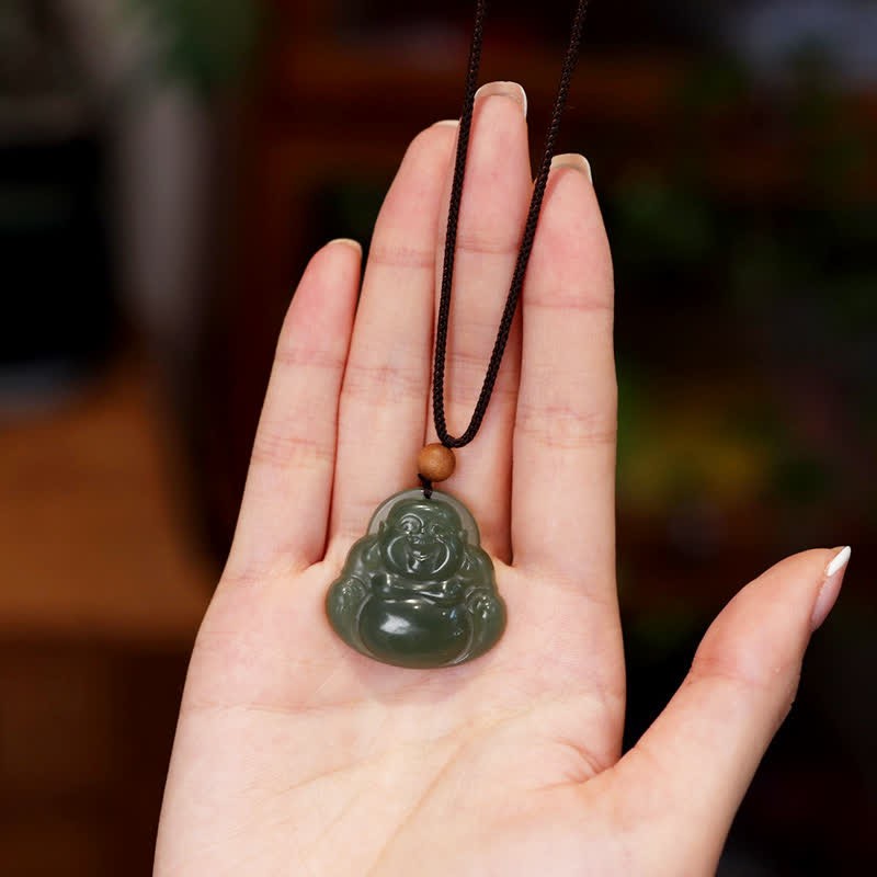 Laughing mystic zen Hetian Jade Healing Calm Necklace String Pendant