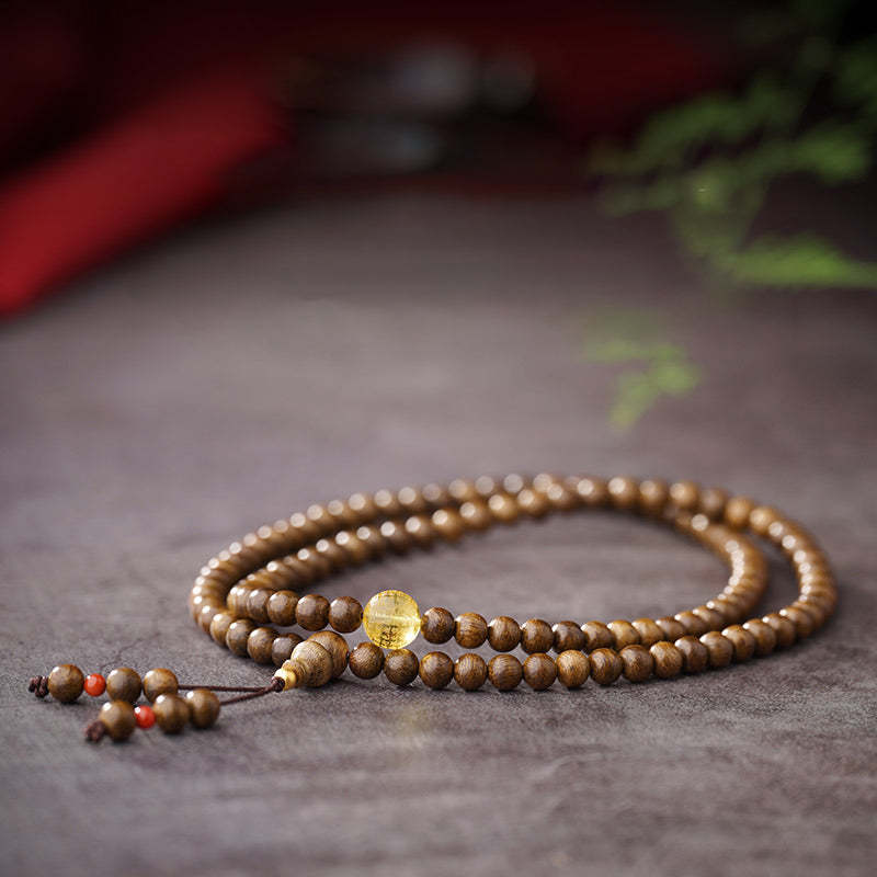 108 Mala Beads 999 Gold Brunei Agarwood Heart Sutra Amber Red Agate Strength Meditation Bracelet