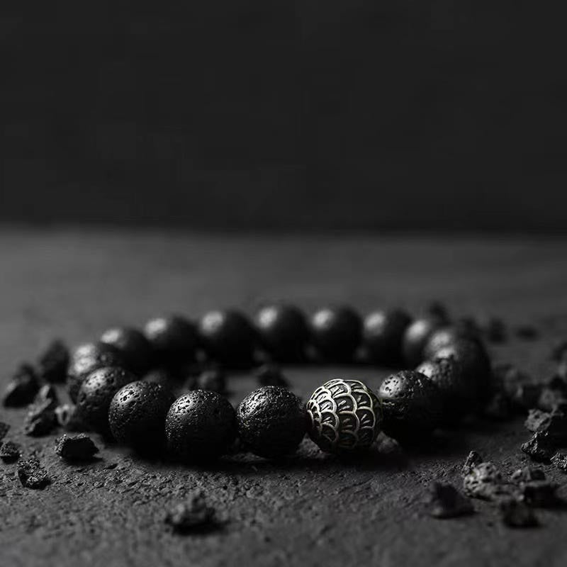 Lava Rock Fish Scales Bead Healing Bracelet