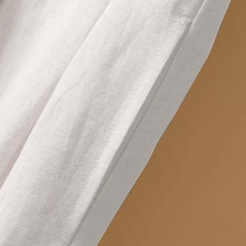Summer Casual Pure Color 7-8 Length Cotton Linen Women's Wide Leg Pants