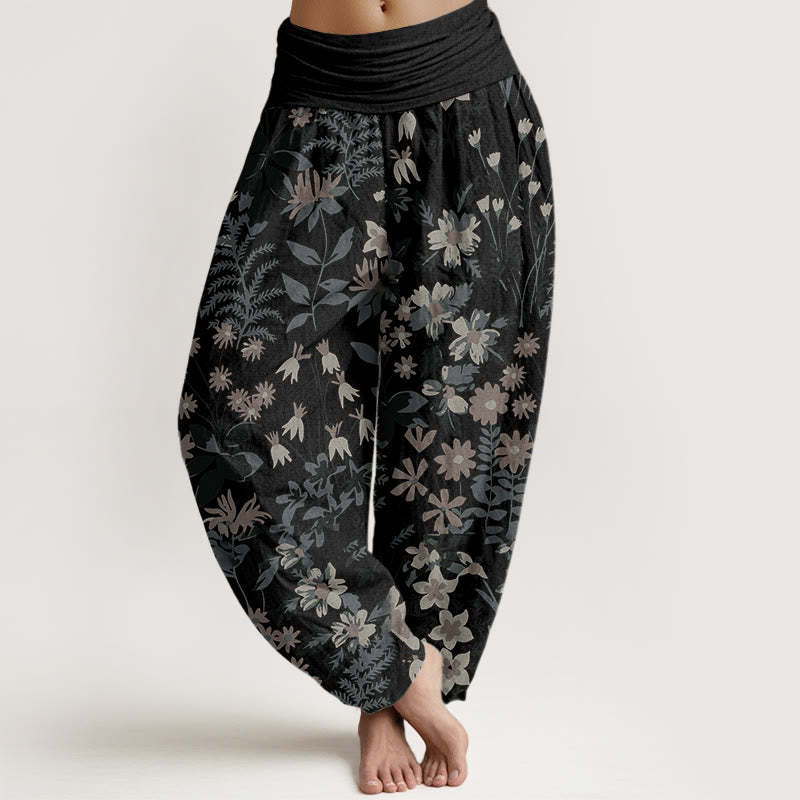 Casual Daisy Flowers Leaves Design Women's Elastic Waist Harem Pants
