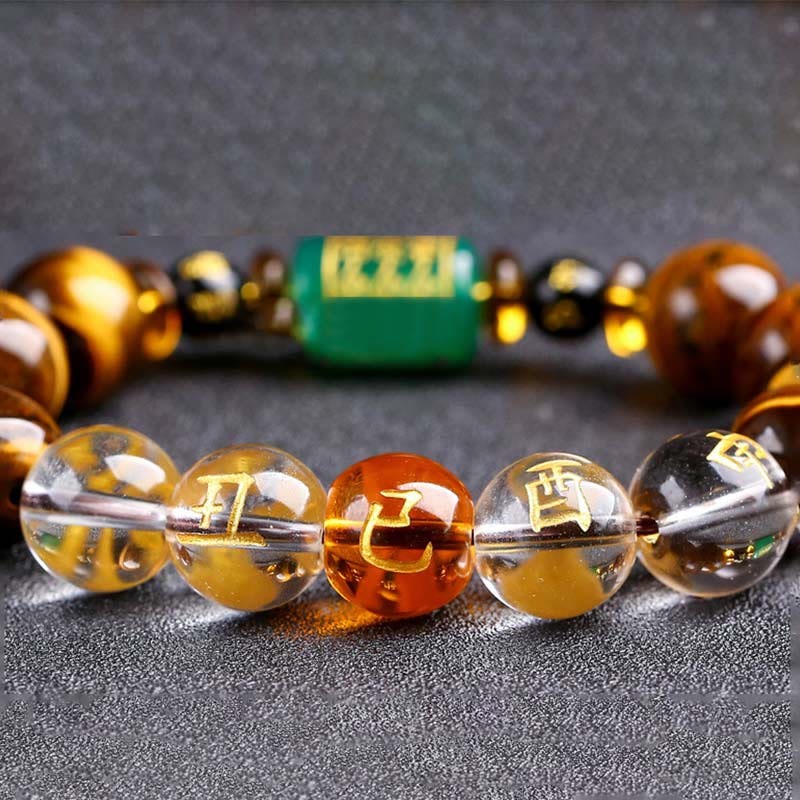 Chinese Zodiac Tiger Eye White Crystal Courage Bracelet