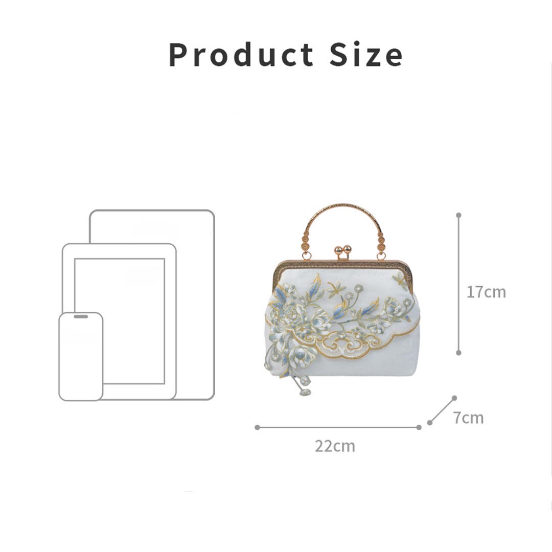 Jasmine Flowers Embroidery Pearl Chain Crossbody Bag Handbags