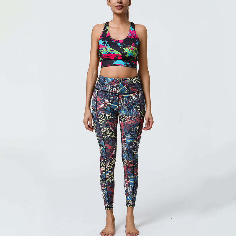 Rose Lines Tiger Leopard Print Sports Fitness High Waist Leggings Women's Yoga Pants With Pockets