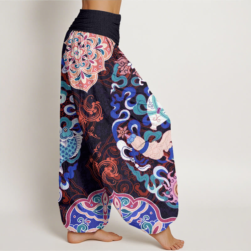 Flowers Vases Fish Mandala Women's Elastic Waist Harem Pants