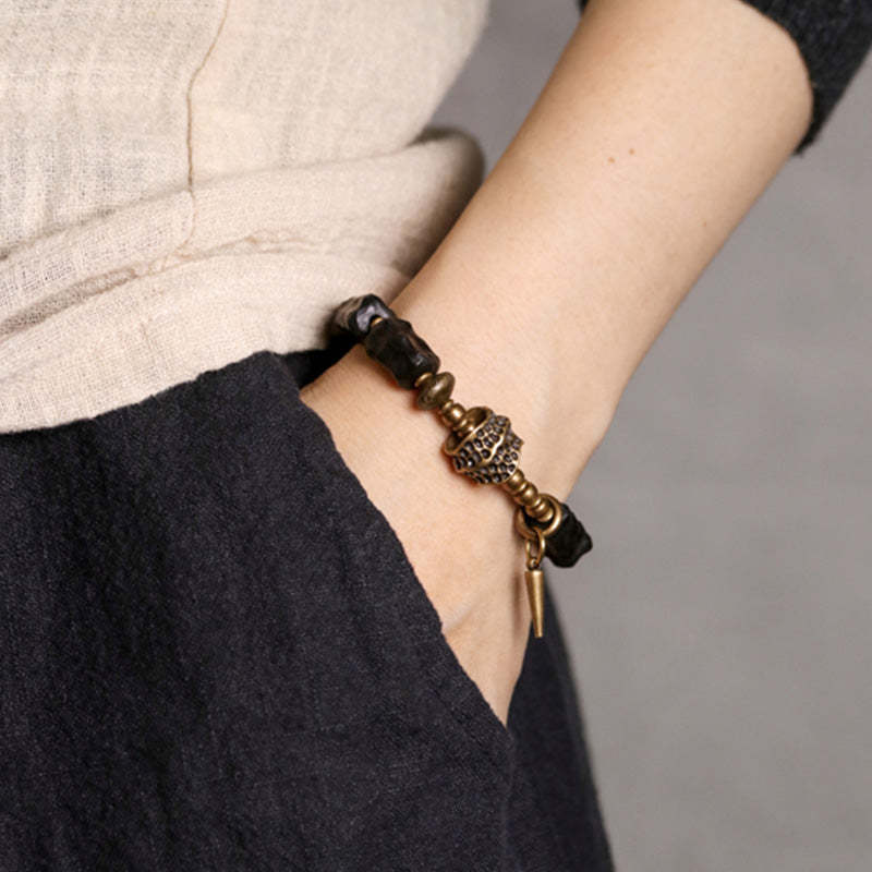 Ebony Wood Copper Balance Protection Couple Bracelet