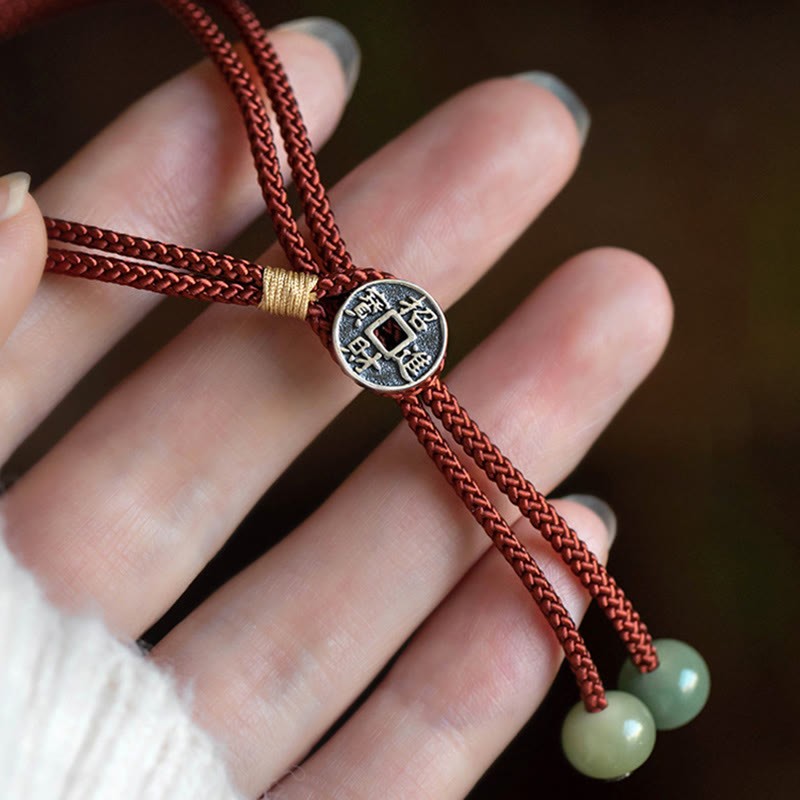 925 Sterling Silver Handmade Chinese Zodiac Natal mystic zen Cyan Bodhi Seed Protection Braided Red String Bracelet