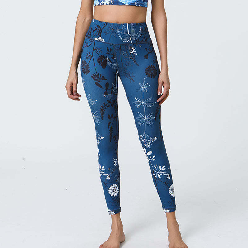 Flowers Leaves Dandelions Pineapples Print Sports Fitness High Waist Leggings Women's Yoga Pants