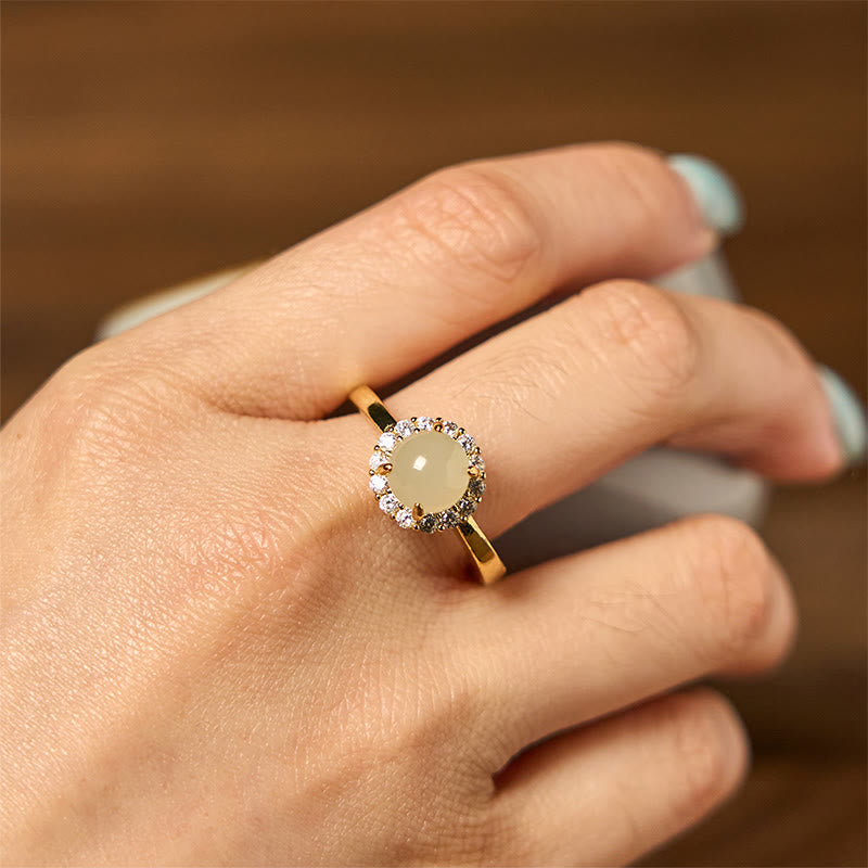 Natural Hetian Jade Egg Copper Open Luck Prosperity Ring