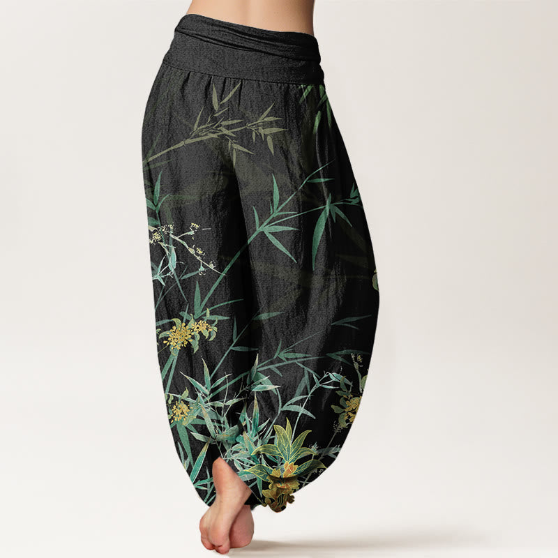 Blooming Flowers Bamboo?Pattern Women's Elastic Waist Harem Pants