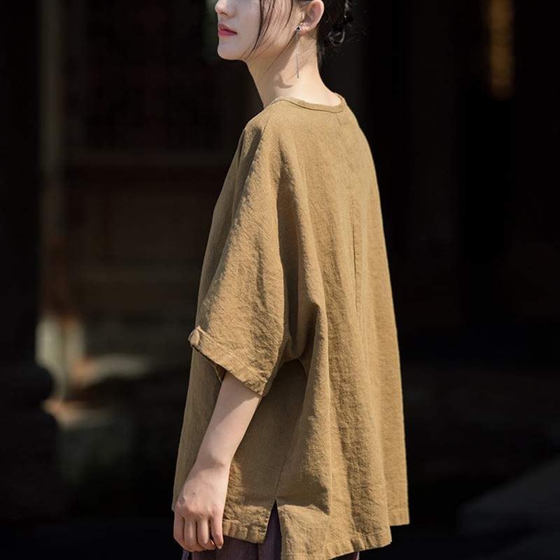 Causal Half Sleeve Ramie Linen Cotton T-shirt Tee