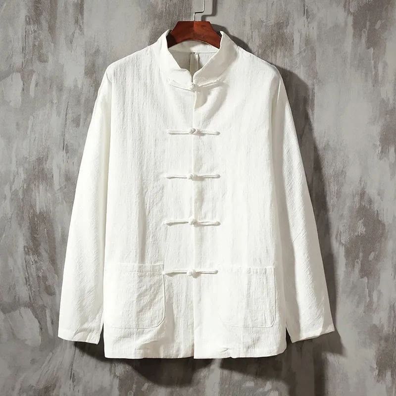 Stand Collar Tang Suit Casual Cotton Linen Shirt