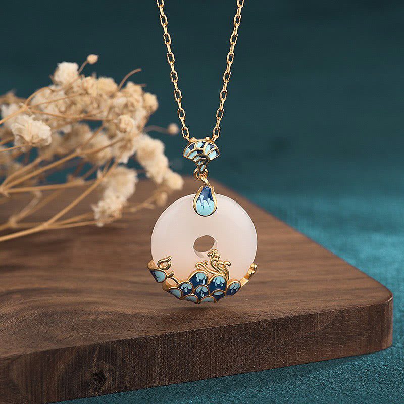 White Jade Peace Buckle Mountains And Sea Luck Necklace Pendant