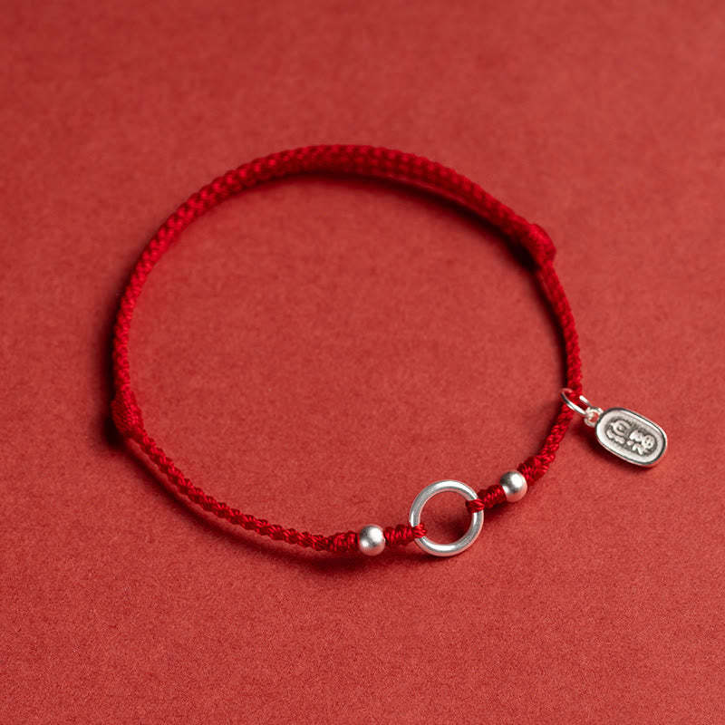 925 Sterling Silver Lucky Fortune Peace Joy Lotus Peace Buckle Red String Bracelet