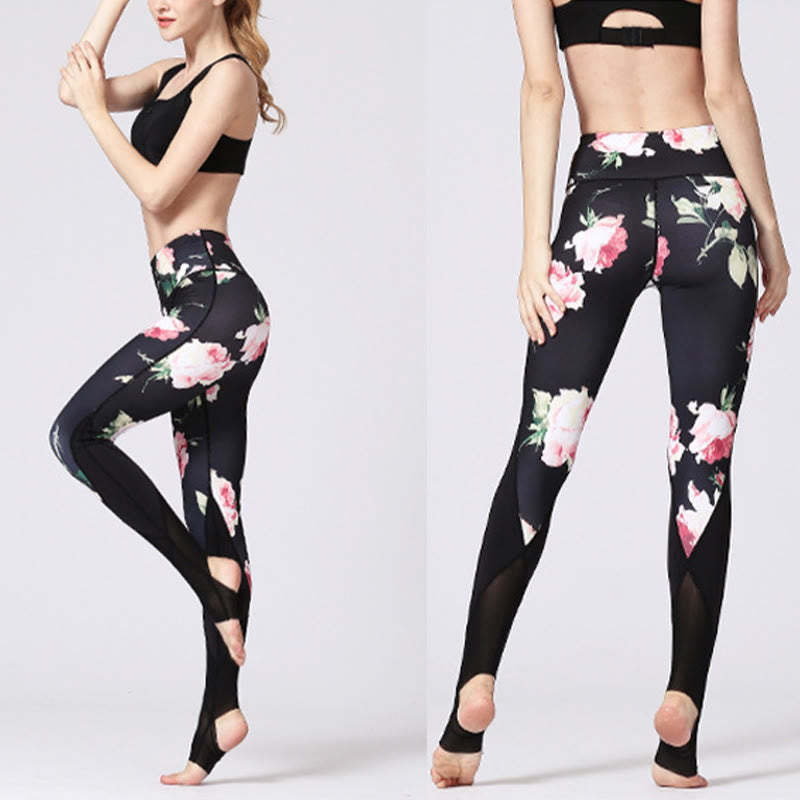 Rose Peony Flower Print Design Sports Fitness Yoga Leggings Women's Yoga Pants