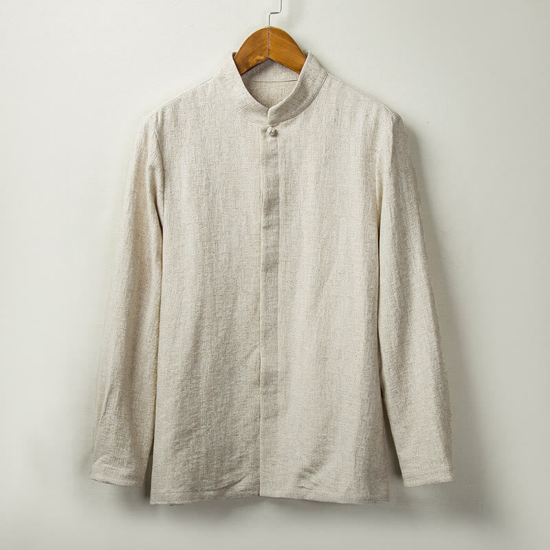 Fall Solid Long Sleeve Button Shirt Cotton Linen Men Clothing