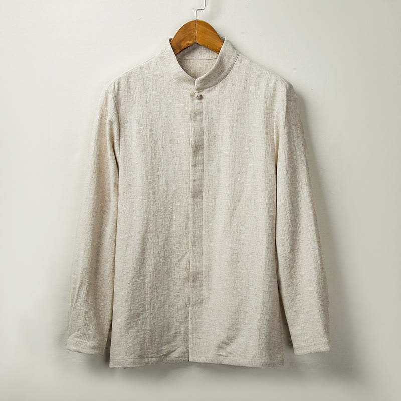 Fall Solid Long Sleeve Button Shirt Cotton Linen Men Clothing