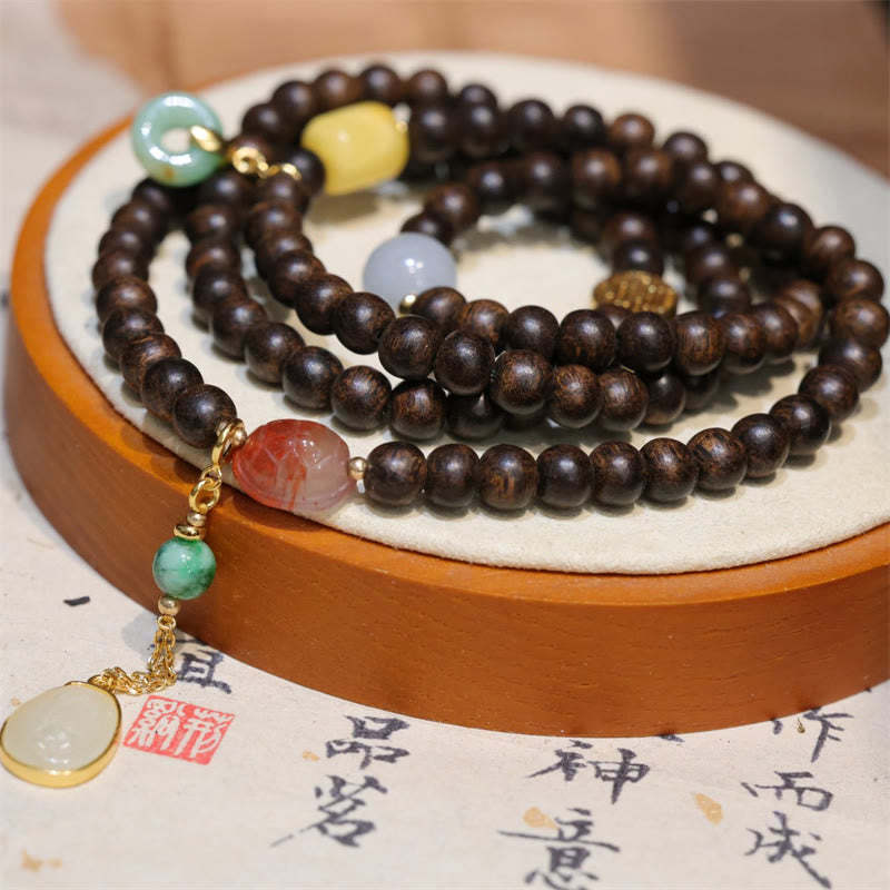 108 Mala Beads Brunei Agarwood Amber Red Agate Peace Buckle Jade Peace Bracelet