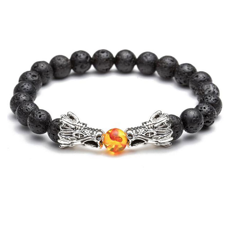 White Turquoise Lava Rock Dragon Blessing Beaded Bracelet