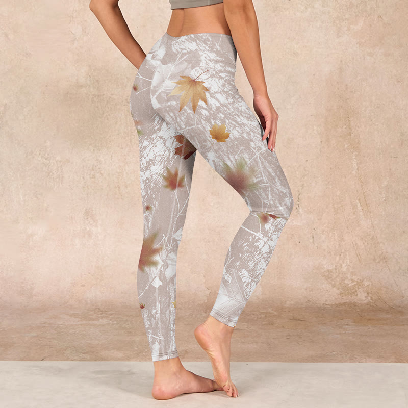 Maple Leaves Branches Print Gym Leggings Women's Yoga Pants