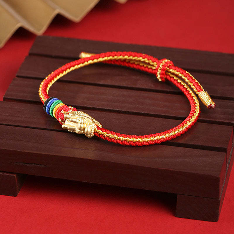 999 Sterling Silver Luck Year Of The Dragon Colorful Rope Bracelet