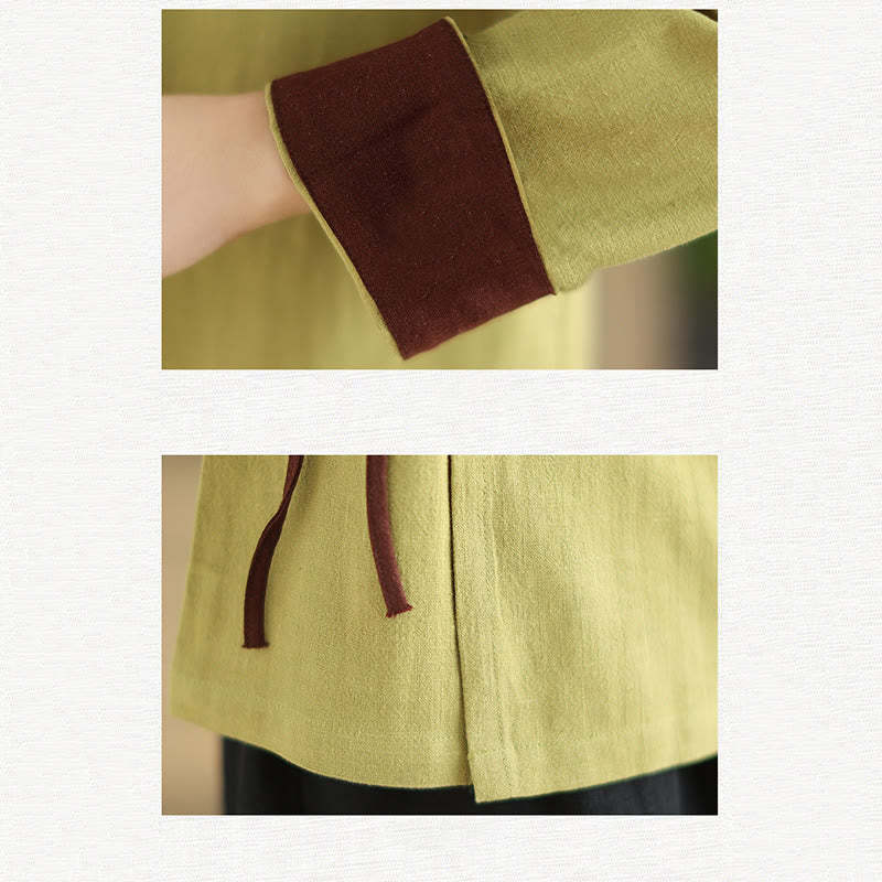 Fall Solid Color Hanfu Long Sleeve Lace Up Women's Shirt