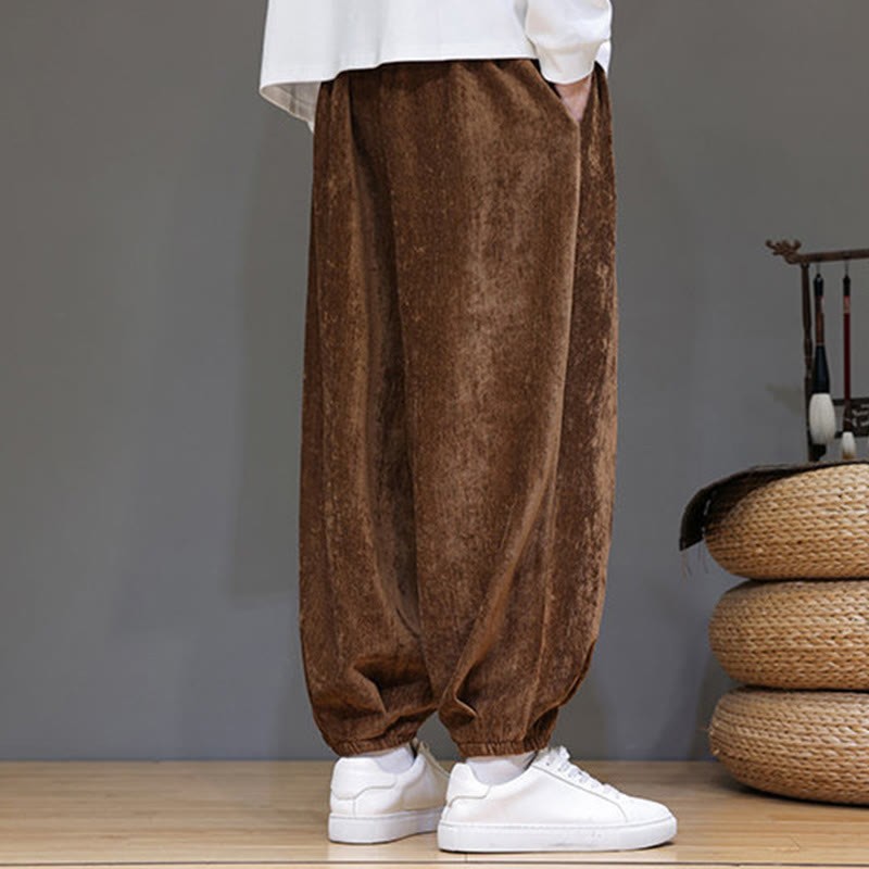 Fall Winter Men's Drawstring Chenille Harem Pants With Pockets