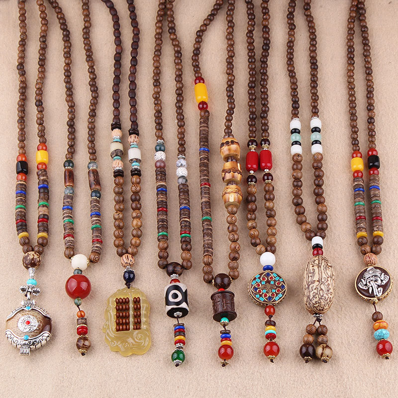 Tibetan Wenge Wood Bodhi Seed Agate Elephant Protection Necklace Pendant
