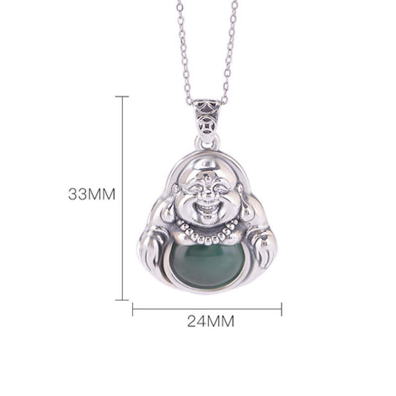 999 Sterling Silver Laughing mystic zen Cyan Jade Lotus Success Necklace Chain Pendant