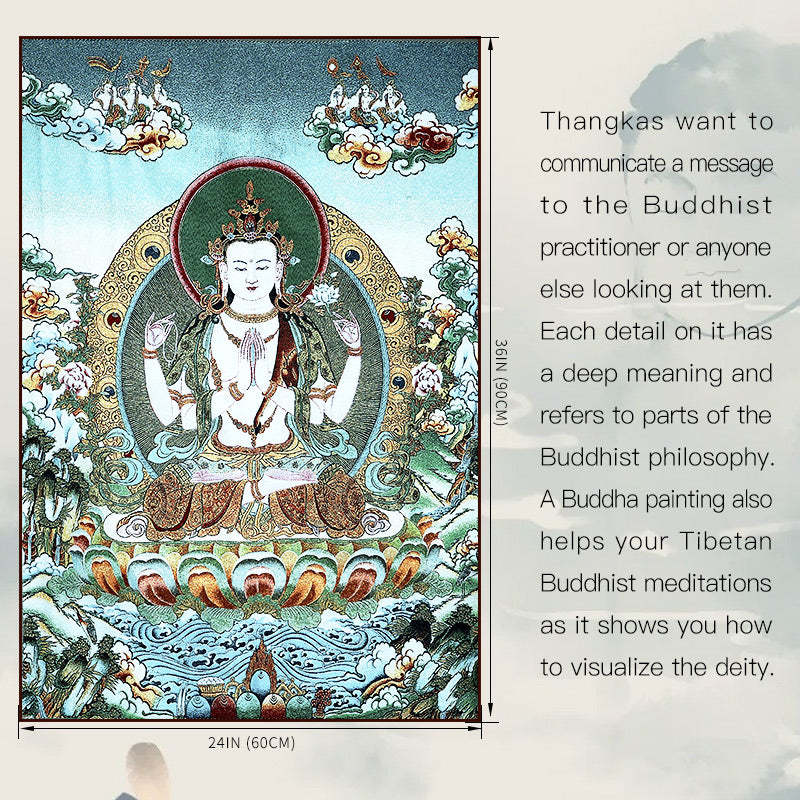 Tibetan Embroidery White Tara Thangka Tapestry Wall Hanging Wall Art Meditation for Home Decor