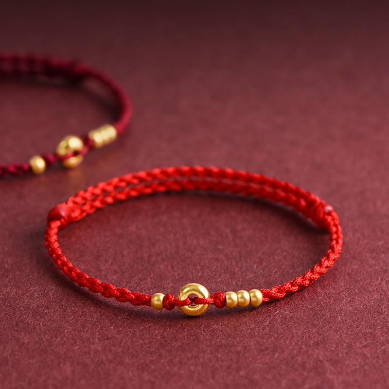 999 Gold Small Peace Buckle Design Handmade Luck?Braided Rope Bracelet Anklet