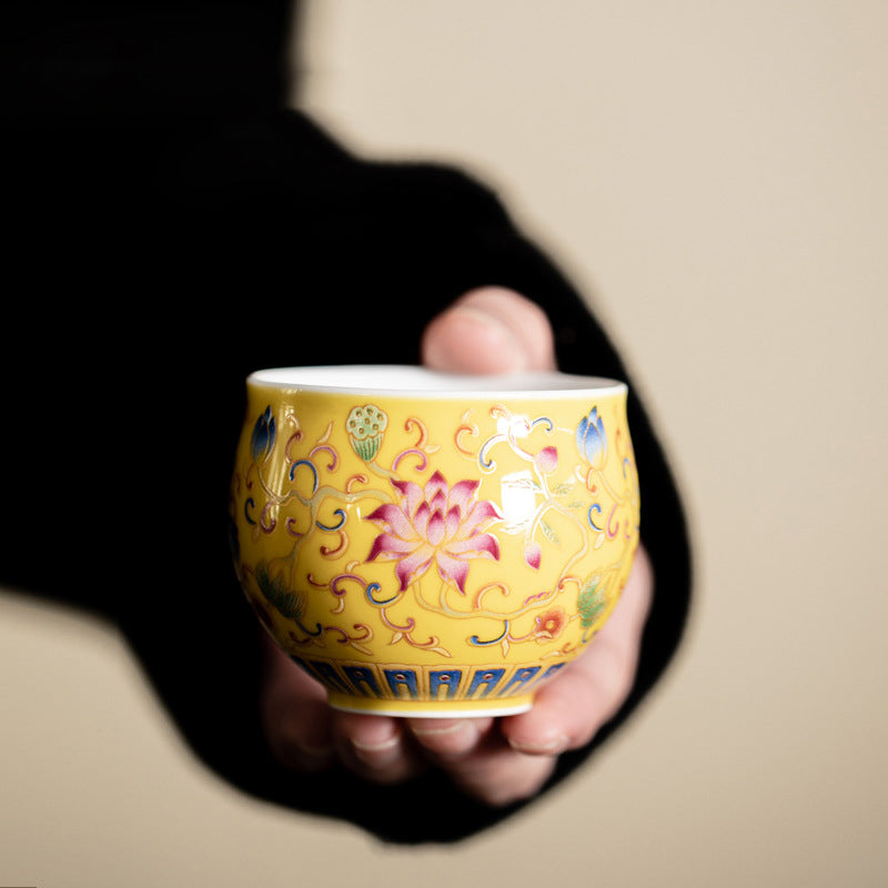 Lotus Flower Pod Pattern Ceramic Teacup Kung Fu Tea Cup 80ml