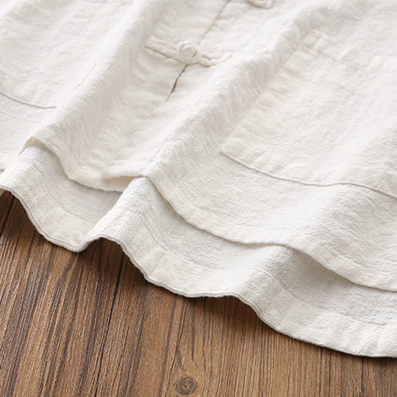 Solid Color Frog-button Long Sleeve Linen Women's Shirts With Pockets