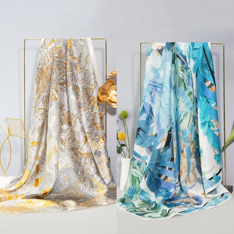 Jungle Oil Painting Auspicious Clouds 100% Mulberry Silk Scarf Premium Grade 6A Double-sided Silk Neck Scarf